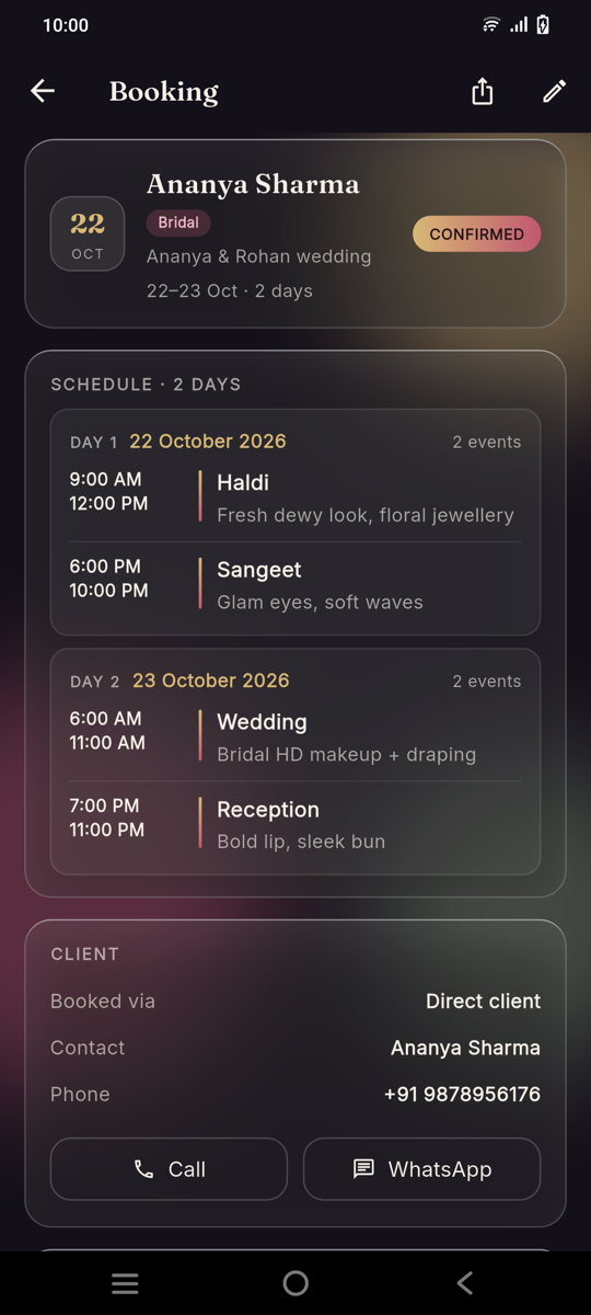 Booking detail with schedule